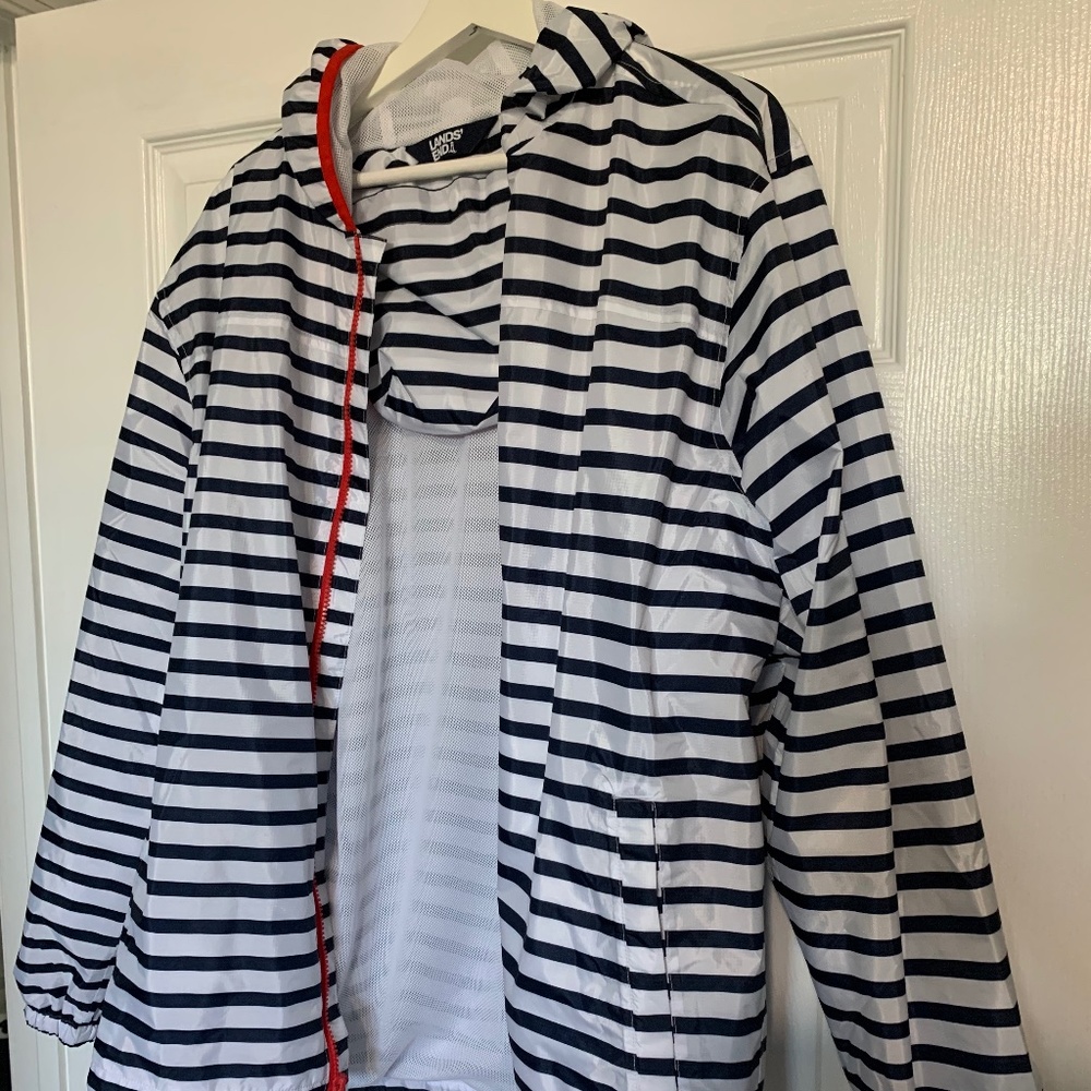 Lands End Stripe Hooded Light Weight Jacket